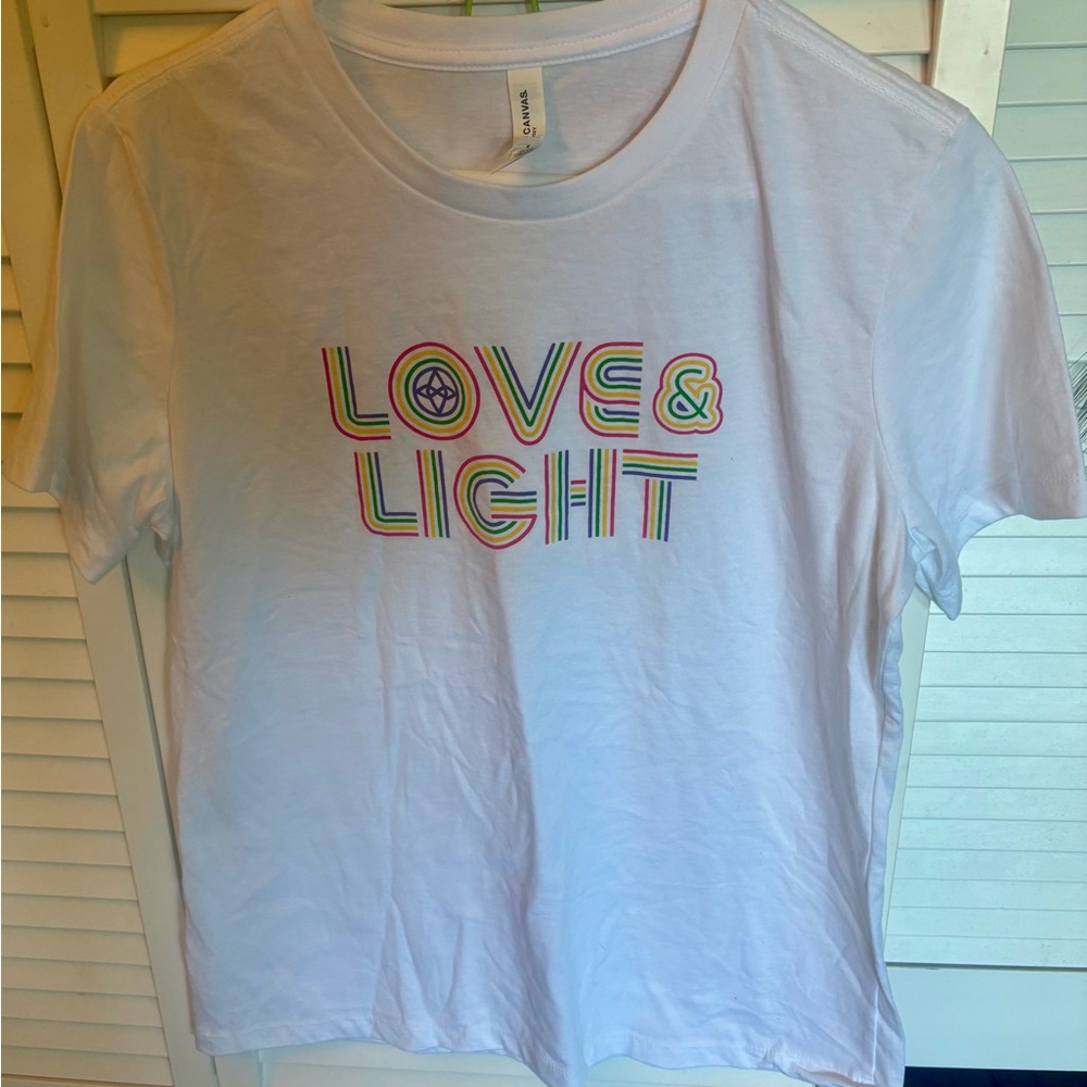 Bella Canvas White Tee with Multicolor "LOVE & LIGHT" Graphic